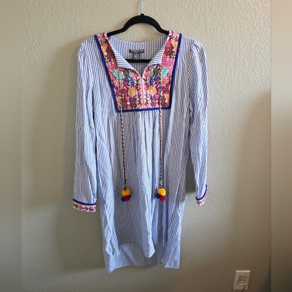 Chelsea & Theodore Striped Cotton Blend Dress